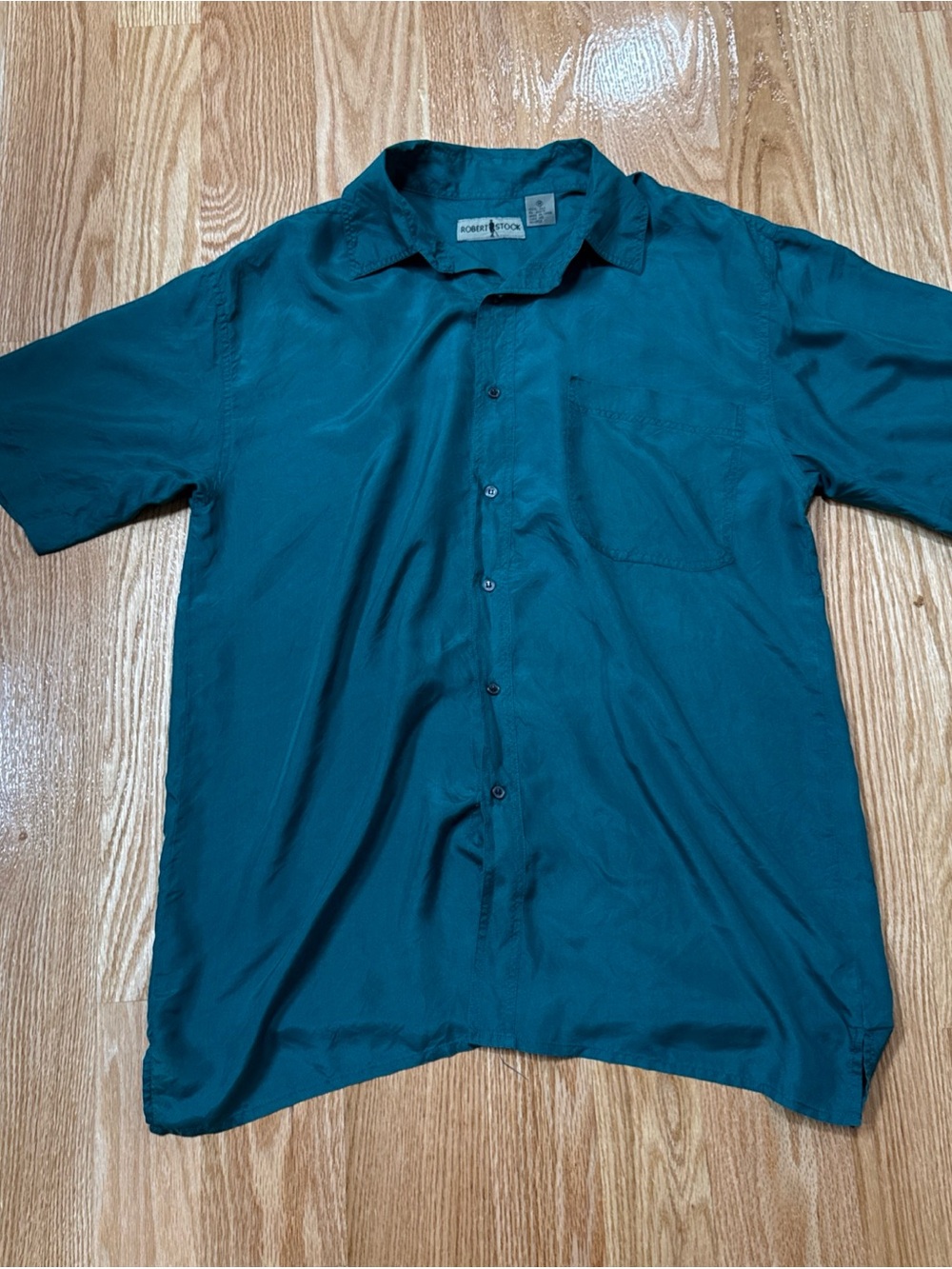Vintage Robert Stock 100% Silk Button-Down Shirt Teal Men’s Size Medium